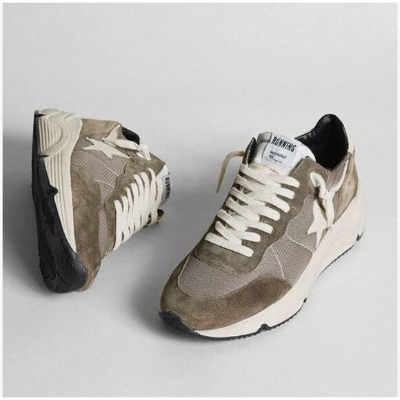Golden Goose Khaki & Beige Running Sole Sneakers - Picture 1 of 14